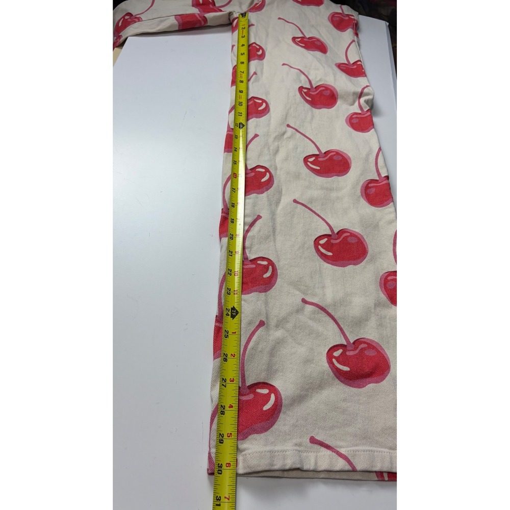 Women's Cream Red Cherry Fruitcore Wide Leg Pants Size S Kidcore Statement - Picture 9 of 9